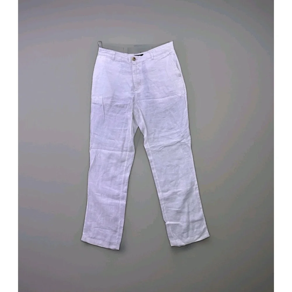 NWT Club Room Luxury 100% Linen Pants Straight Leg MensPure White Button 38x30